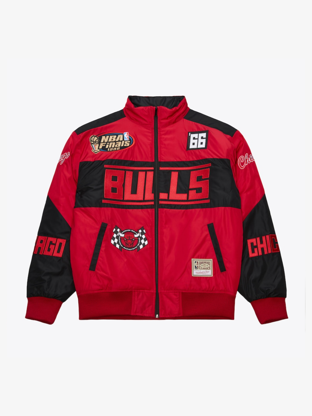 Unisex Black Chicago Bulls Speedway Nylon Varsity Full-Zip Jacket